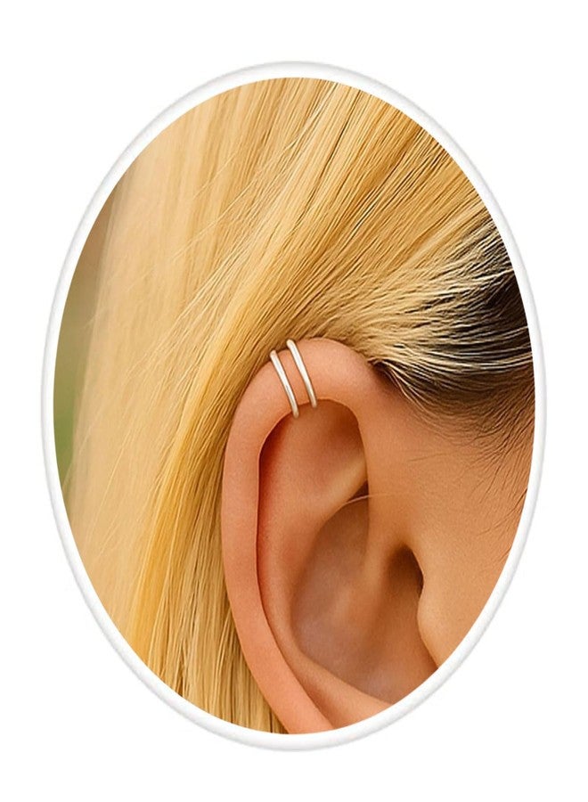BILIBOOM Silver Ear Cuff Wrap - 925 Sterling Silver Double Hoop - Non Piercing Helix Cuff - Adjustable Faux Cartilage Earring for Women - Image 1